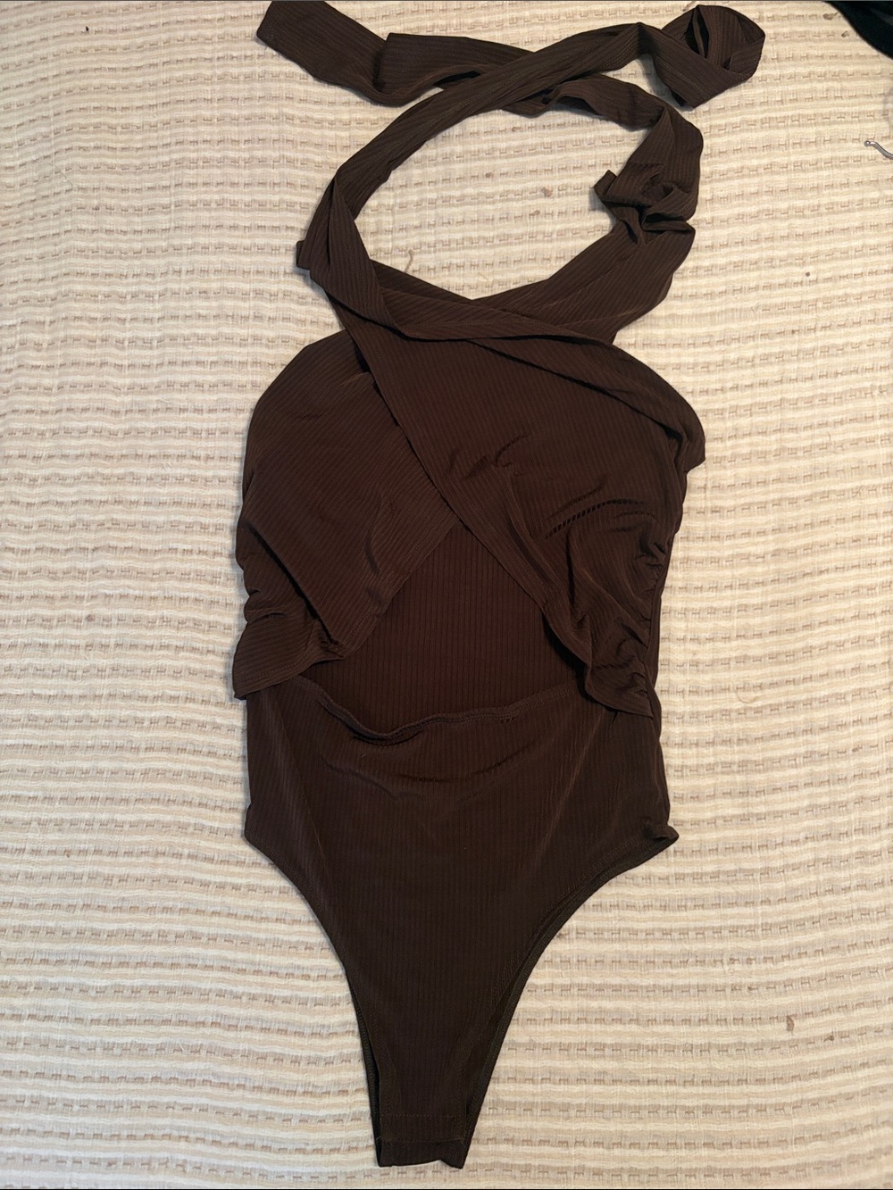 SHEIN Brown Ribbed Halter Bodysuit